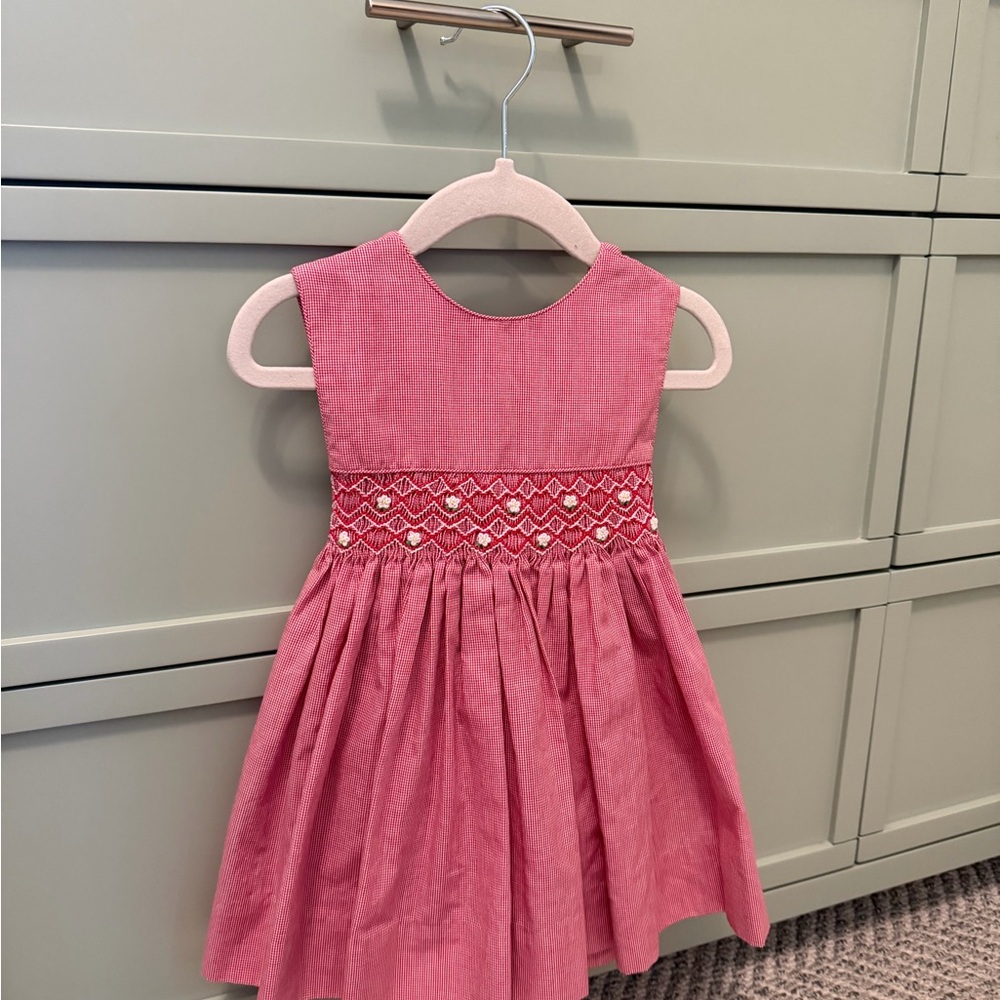 Like New Nursery Rhyme Red and White Smocked Sleeveless Dress